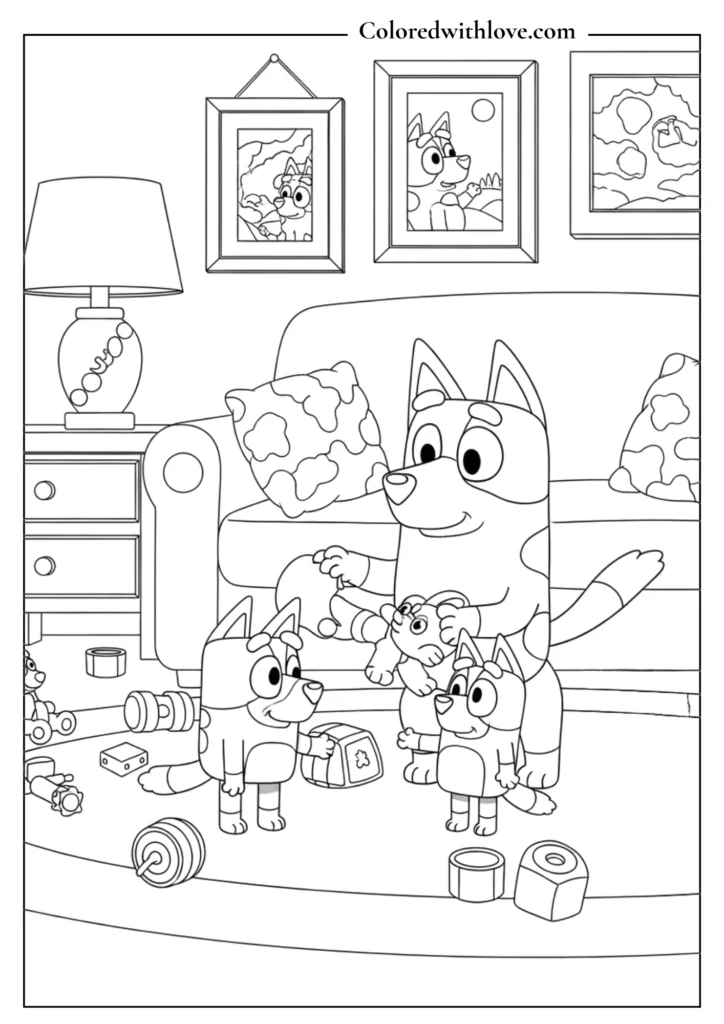 Bandit being a playful Dad to Bluey and Bingo 