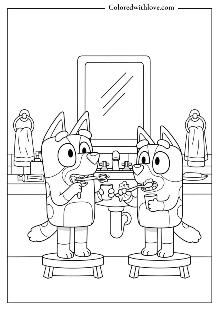 Bluey and Bingo's Bedtime Routine Coloring Page