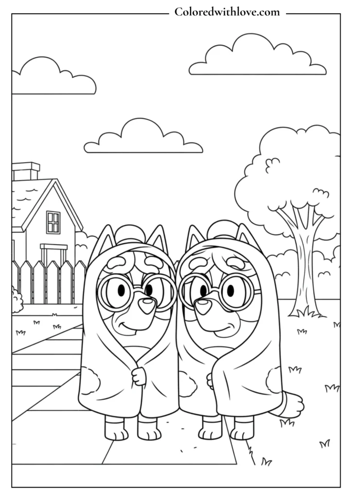 Bluey and Bingo as the grannies coloring page