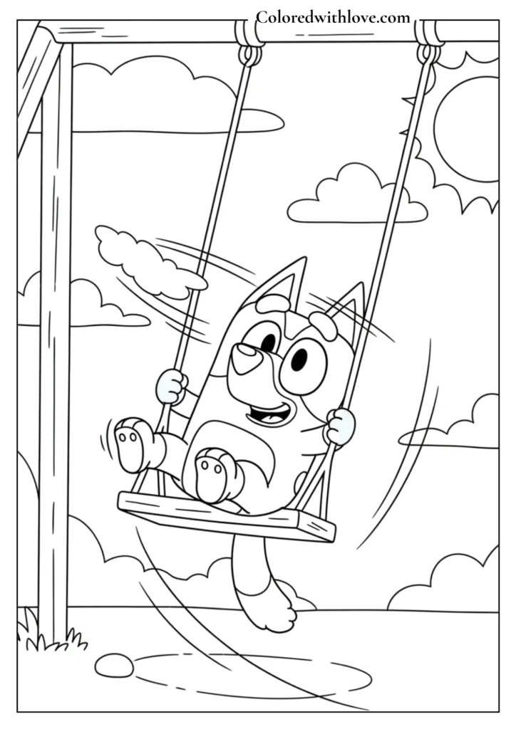 Bluey on the Swing  Coloring Page