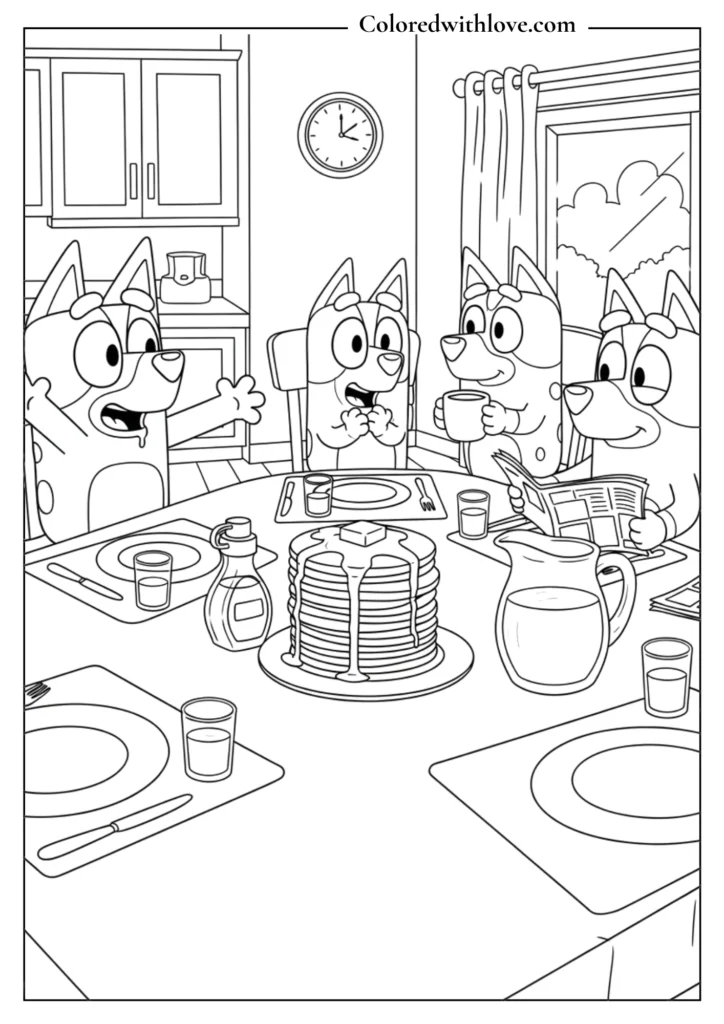 Bluey's Family Breakfast Time Coloring Page