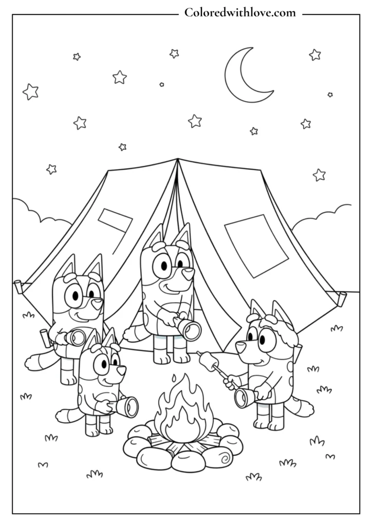 Bluey's Camping Adventure Coloring Page