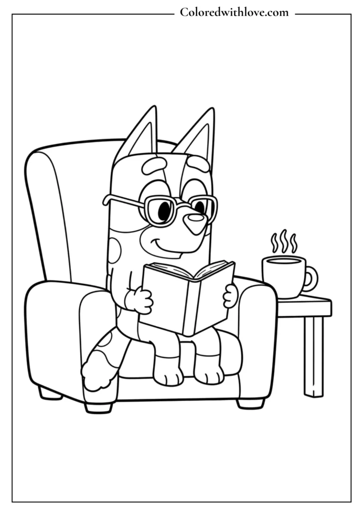 chilli Reading a Book Coloring Page