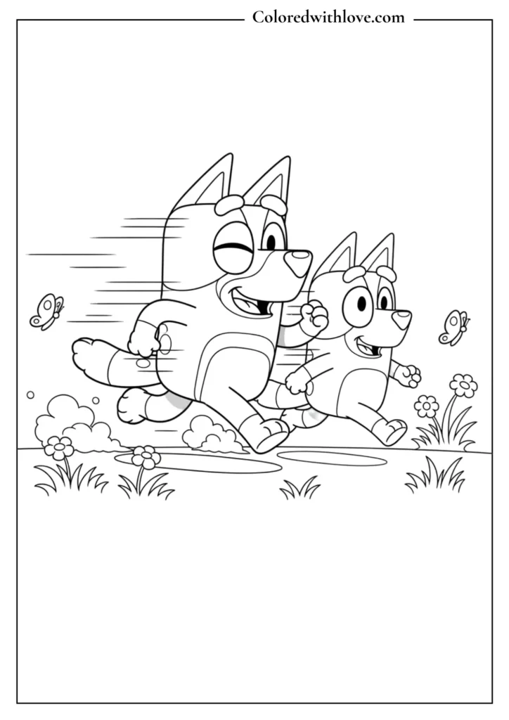 Bluey and Bingo Running on the backyard