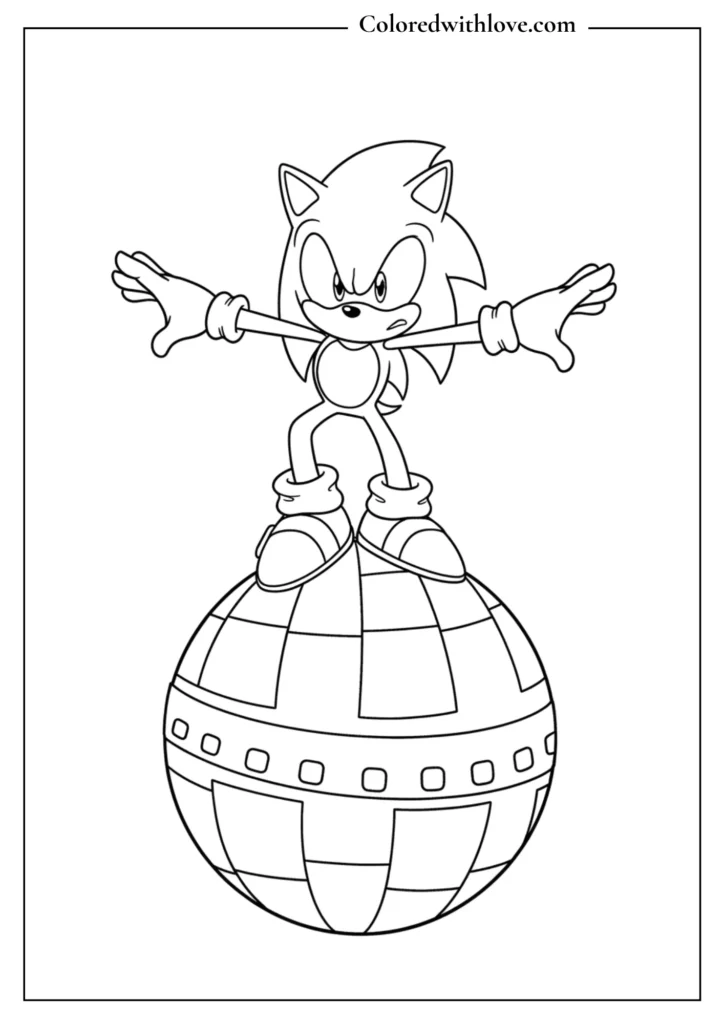 Sonic balancing on a large ball coloring page