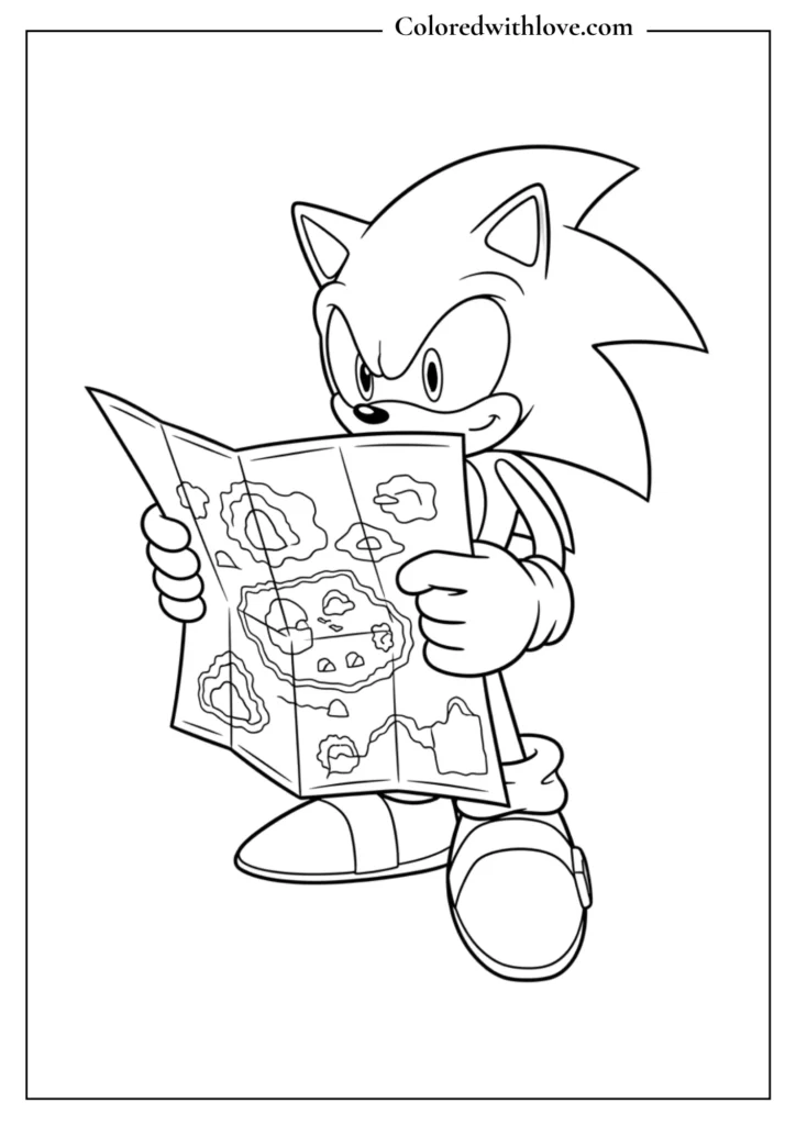 Sonic holding and reading a map adventure coloring page