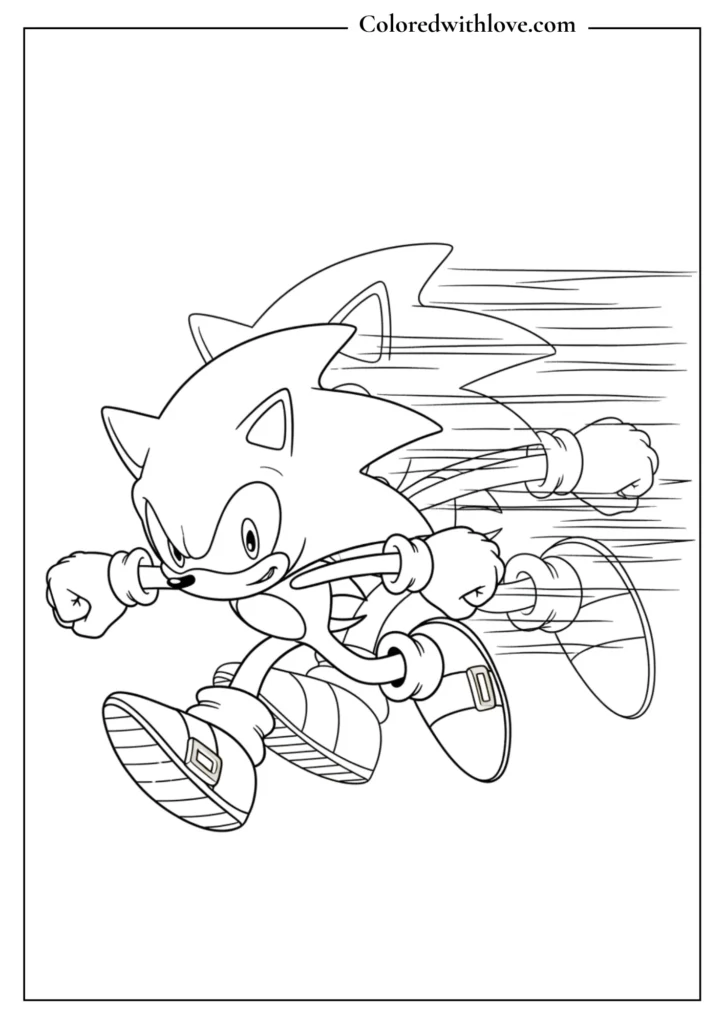 Sonic running at super speed with motion blur coloring page