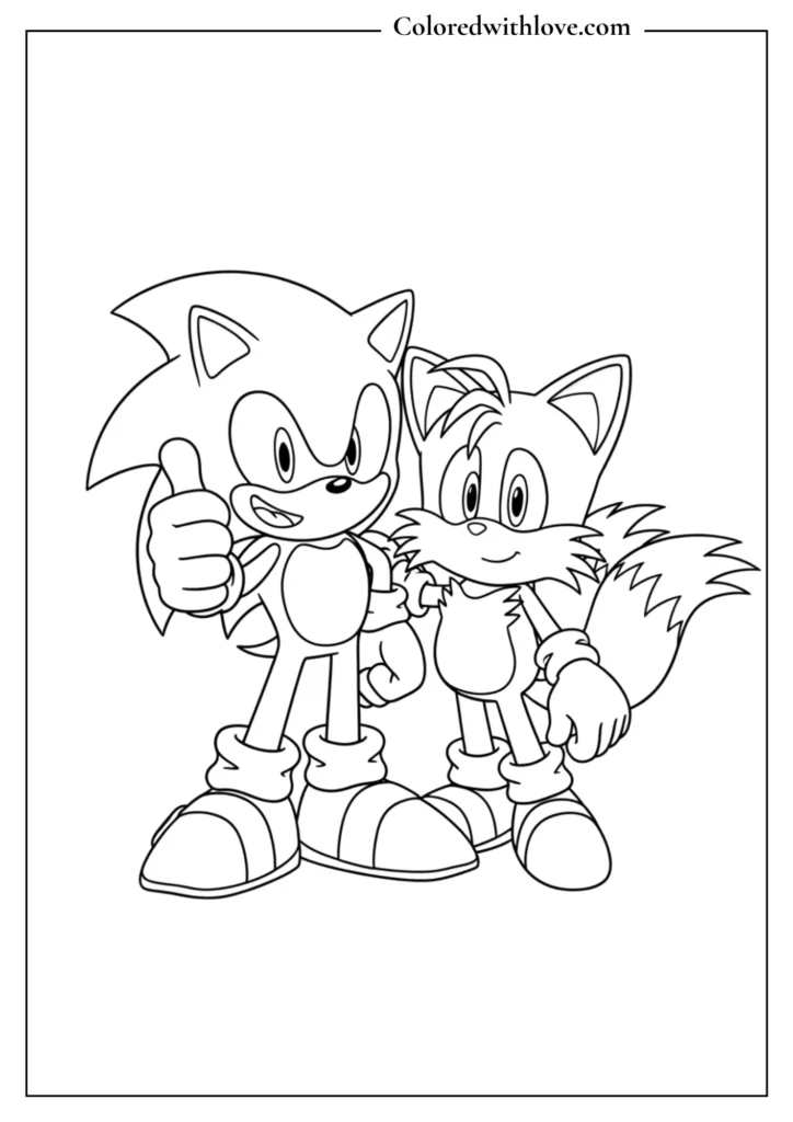 Sonic and Tails standing together coloring page