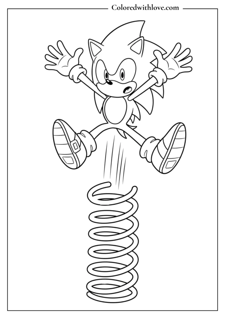 Sonic jumping high from a spring bounce coloring page