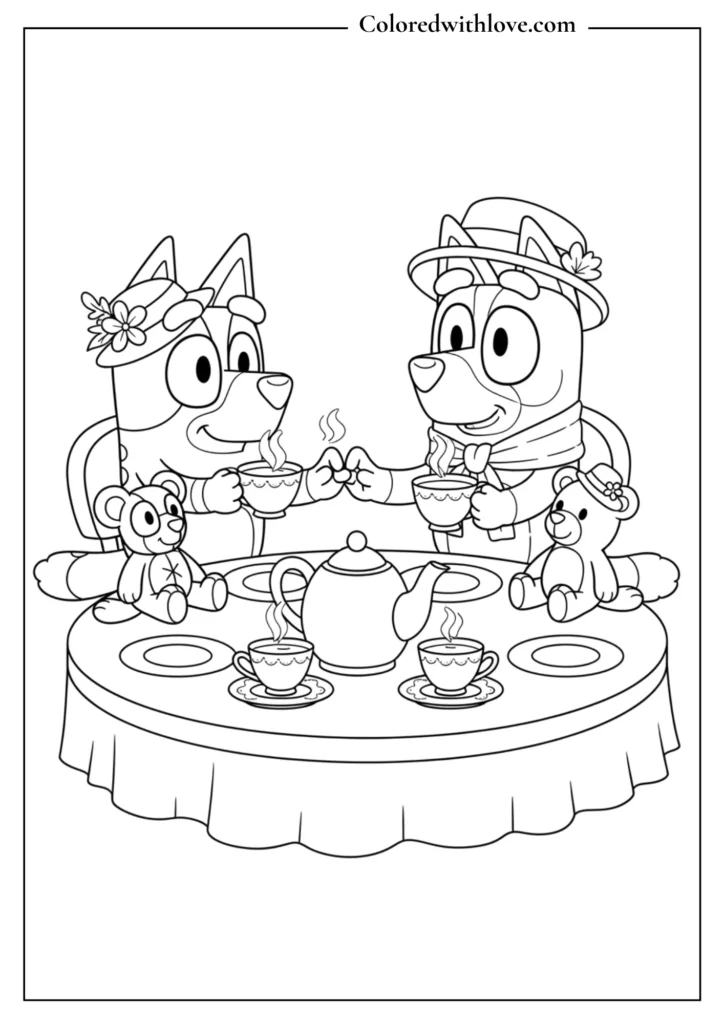 Bluey Tea Party Fun Coloring Page