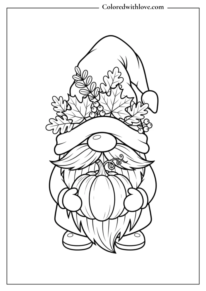 Whimsical garden gnome holding a sunflower.
