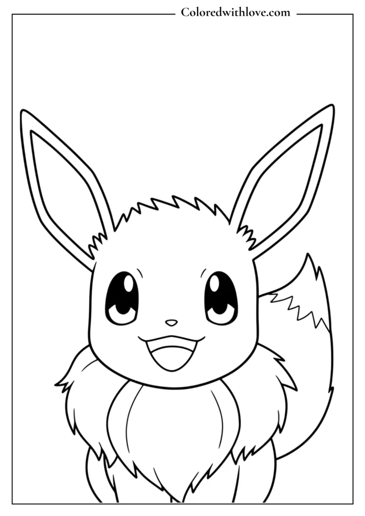Eevee face coloring page - adorable Eevee portrait with big eyes, free printable for kids
