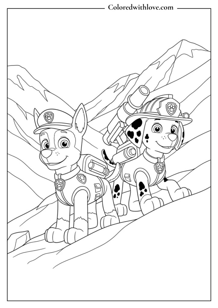 Chase and Marshall search and rescue coloring page