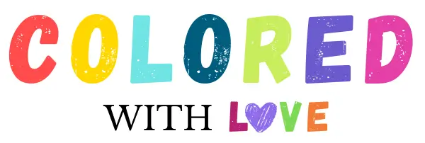 Colored With Love logo with colorful textured letters and heart symbol