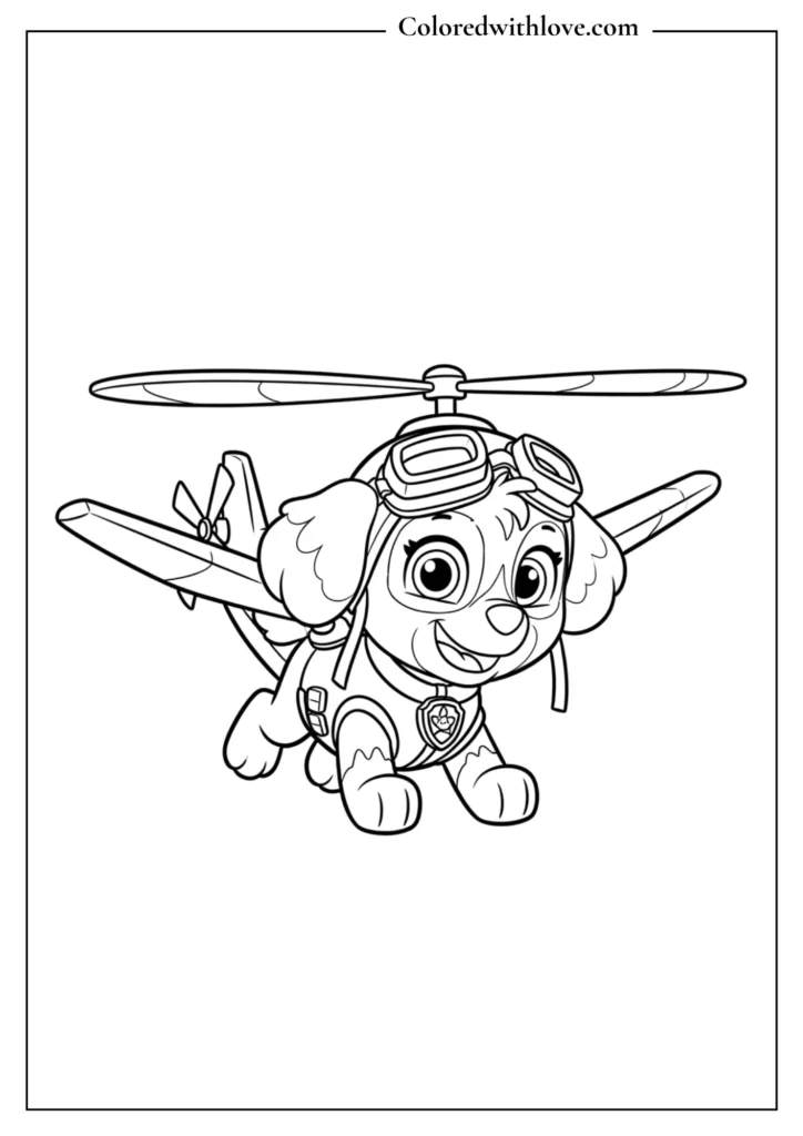 Paw Patrol Skye flying with wings and goggles coloring page