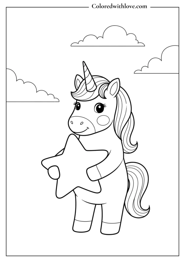 A unicorn holding a star
