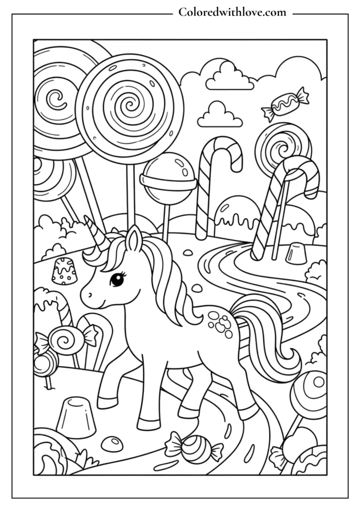 Lollipops, candy canes, and chocolate rivers, pure sugary fun.