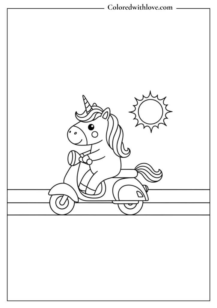 Unicorn driving a scotter 