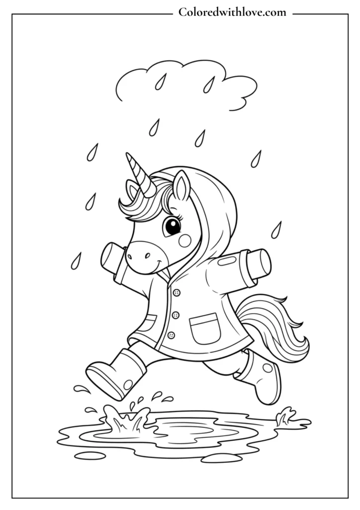 Snowflakes falling, scarf wrapped around the unicorn, and cozy winter vibes.