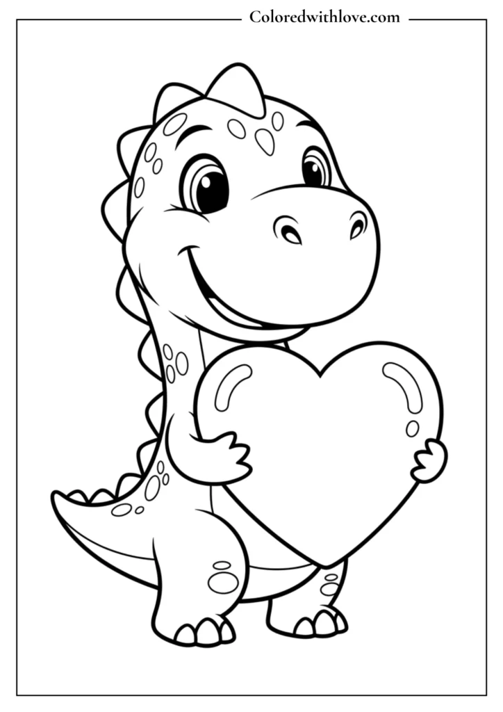 cute dinosaur holding heart coloring page free printable dinosaur coloring pages for kids