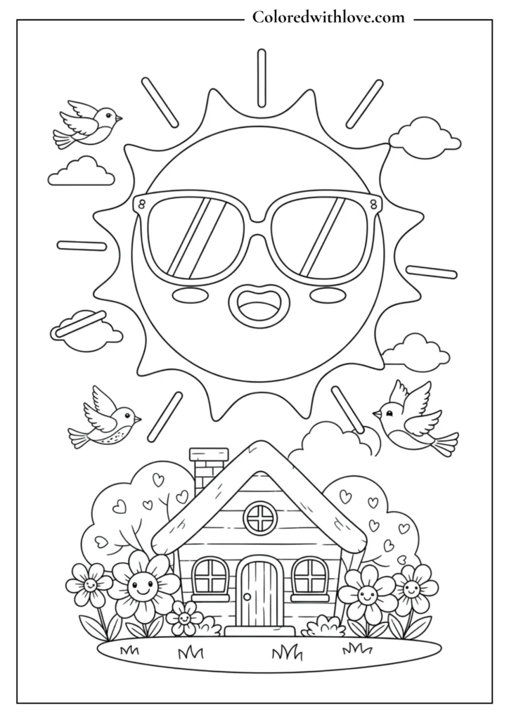 Flower fields buzzing with bees coloring pag
