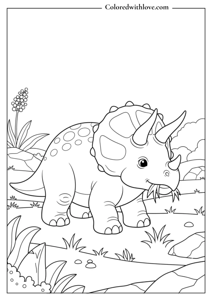 cute triceratops dinosaur coloring page for kids