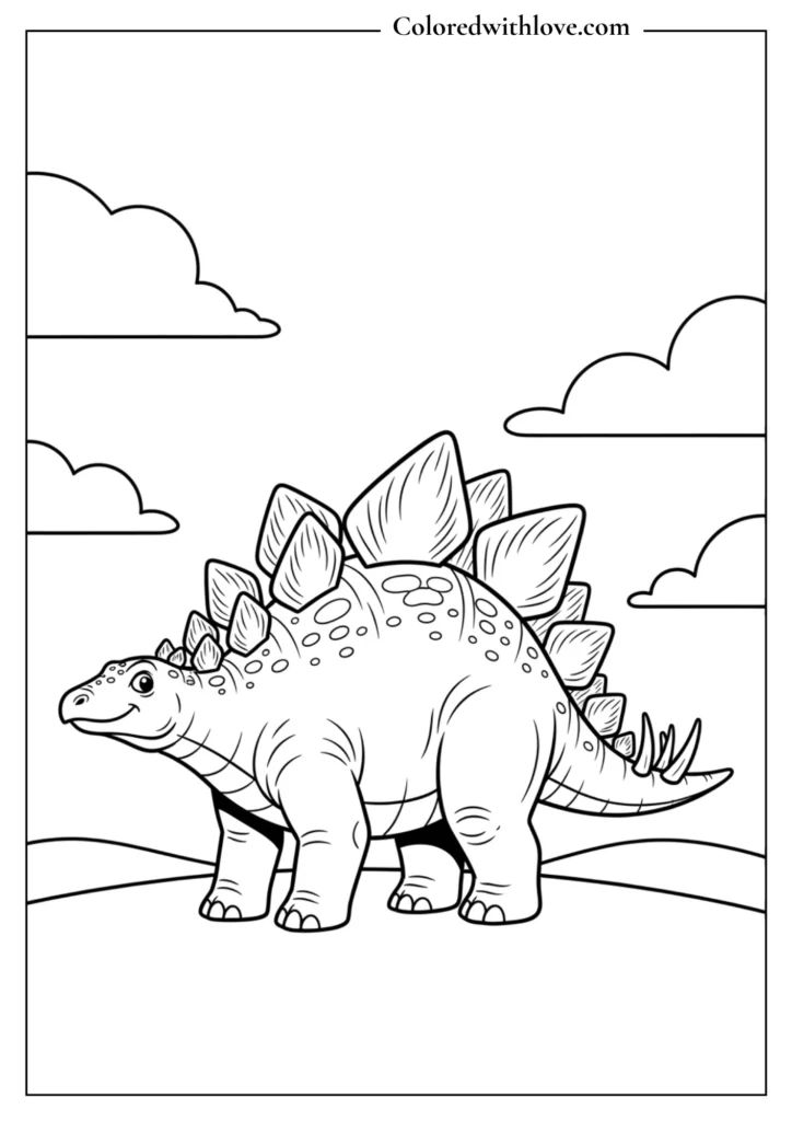 cute stegosaurus dinosaur coloring page for kids