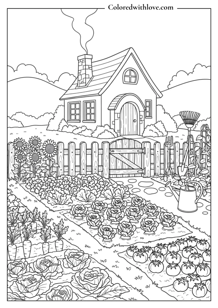 Garden Vegetable Cottage Coloring Page Free Printable