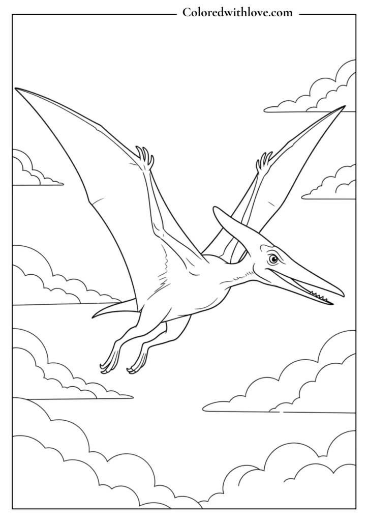pterodactyl flying dinosaur coloring page for kids