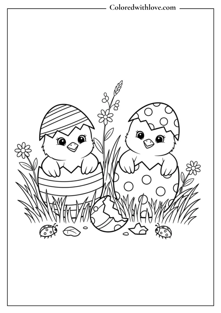 Two chucks on their egg coloring page