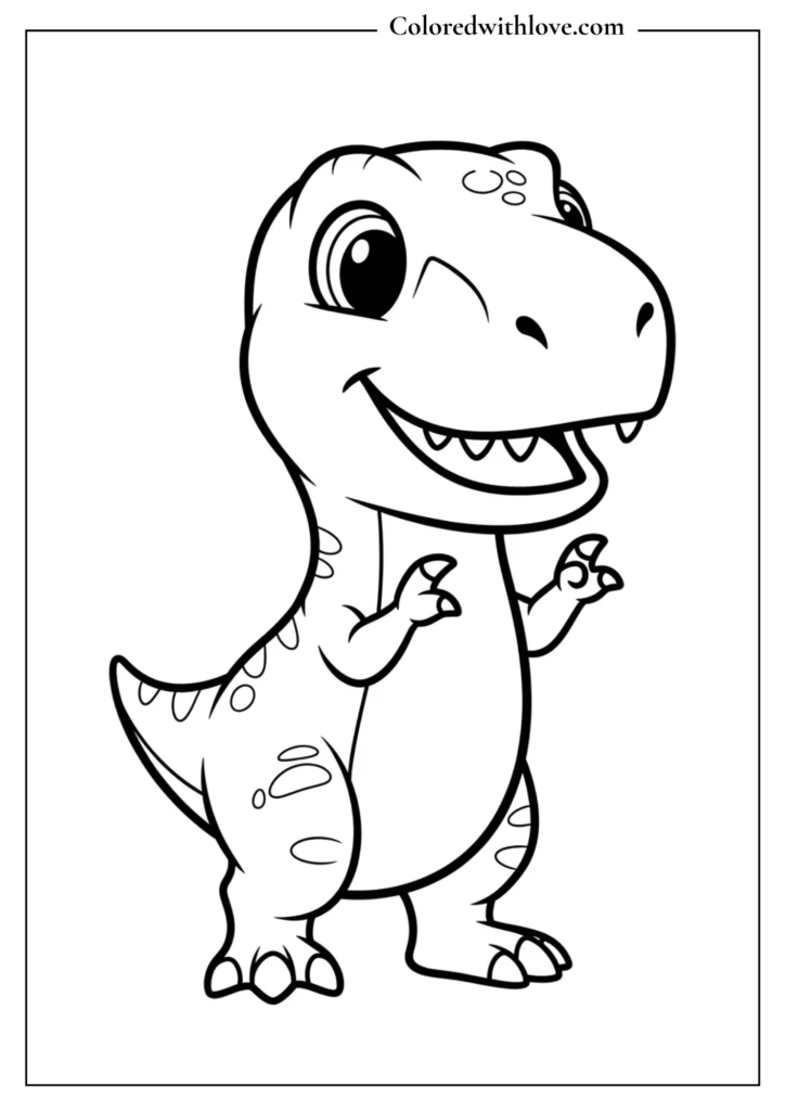 cute cartoon t rex dinosaur coloring page for kids