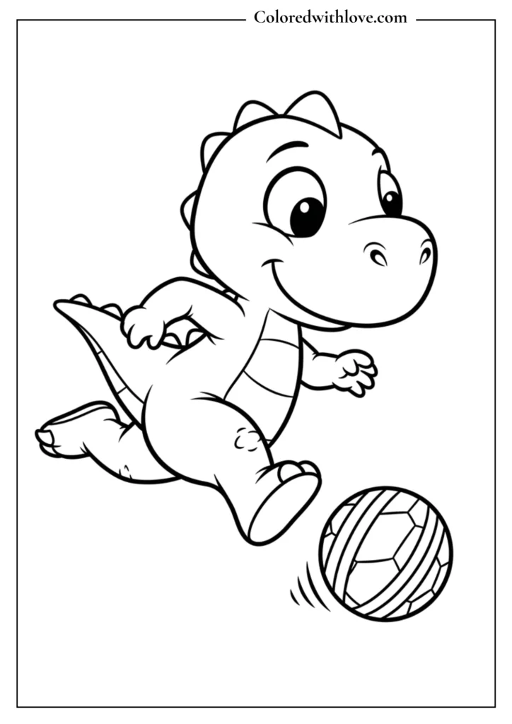 cute dinosaur playing soccer coloring page for kids