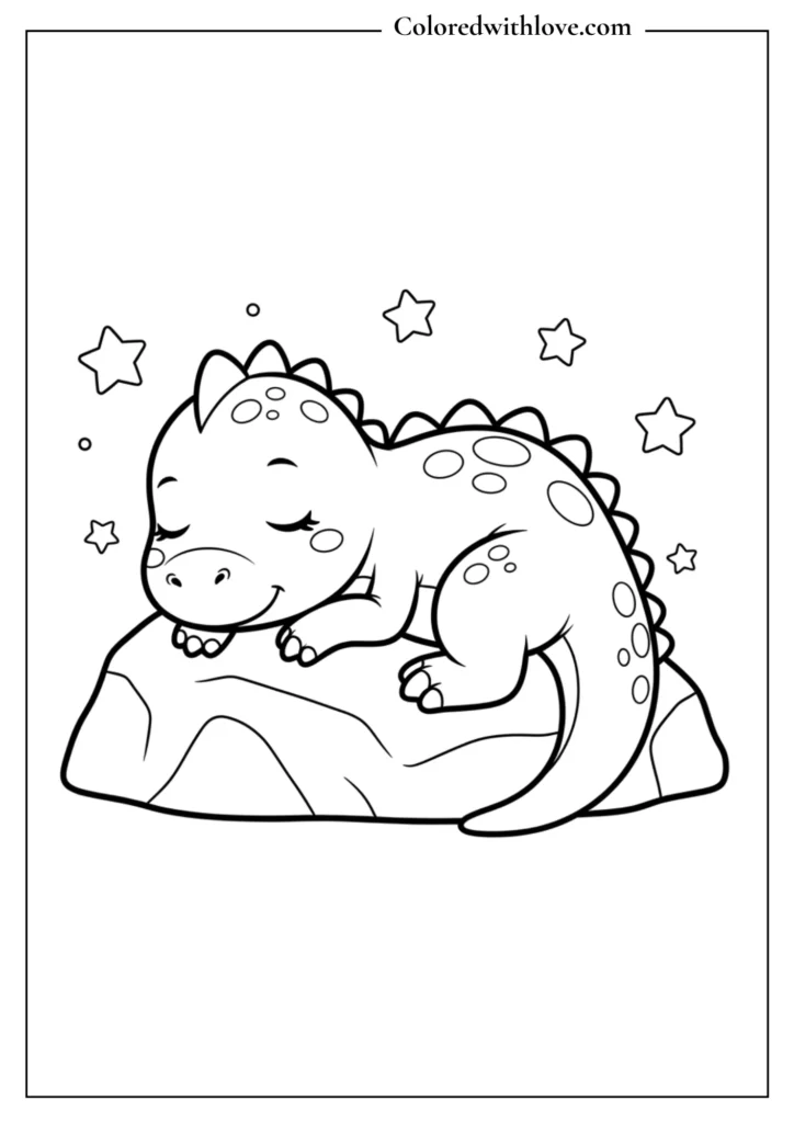 cute sleeping baby dinosaur coloring page for kids