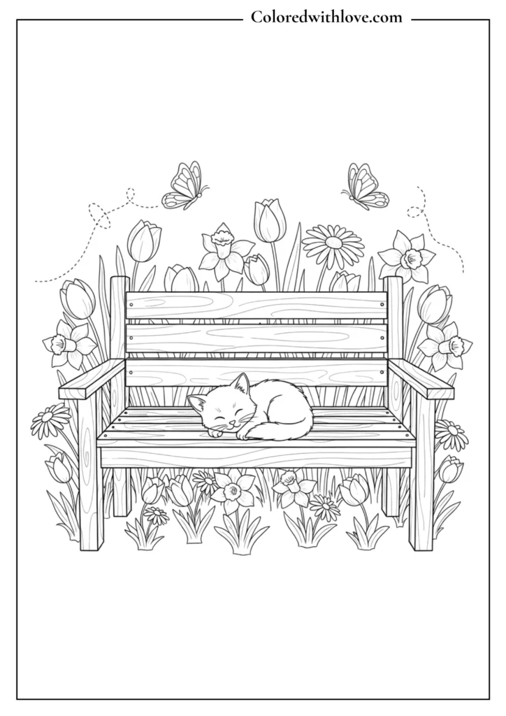 Gardens filled with butterflies and blossoms coloring page
