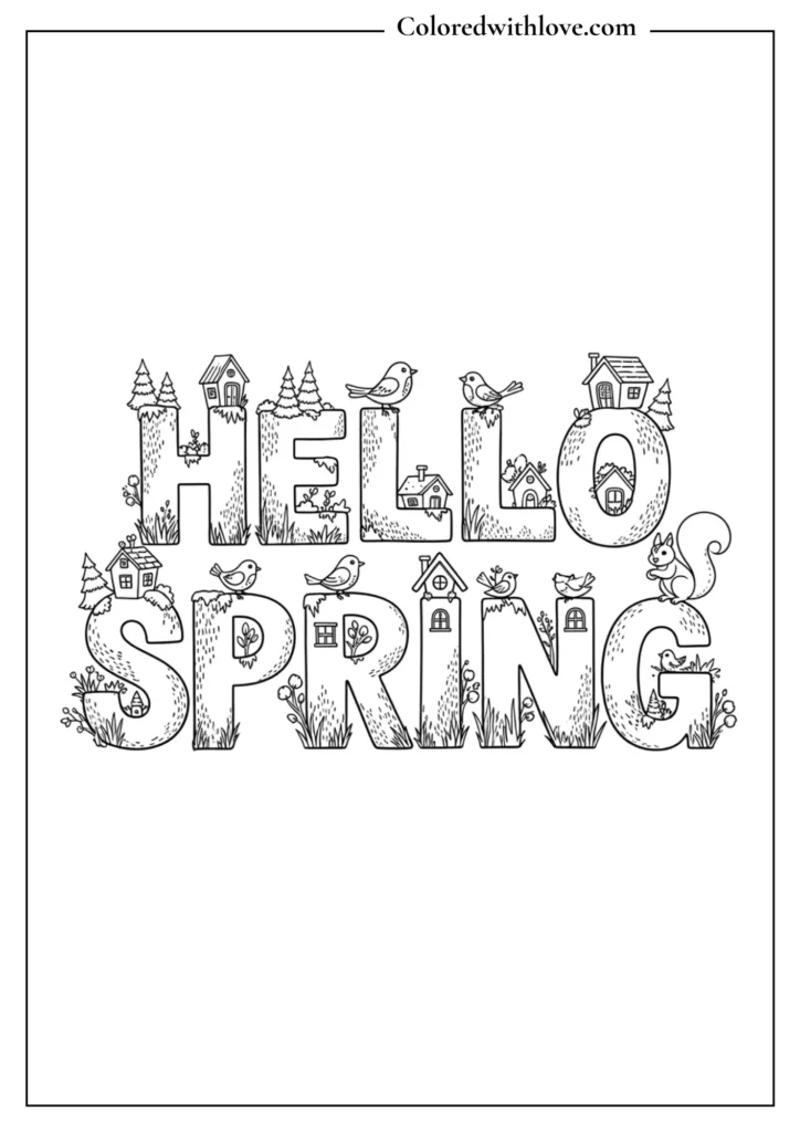 hello spring coloring page
