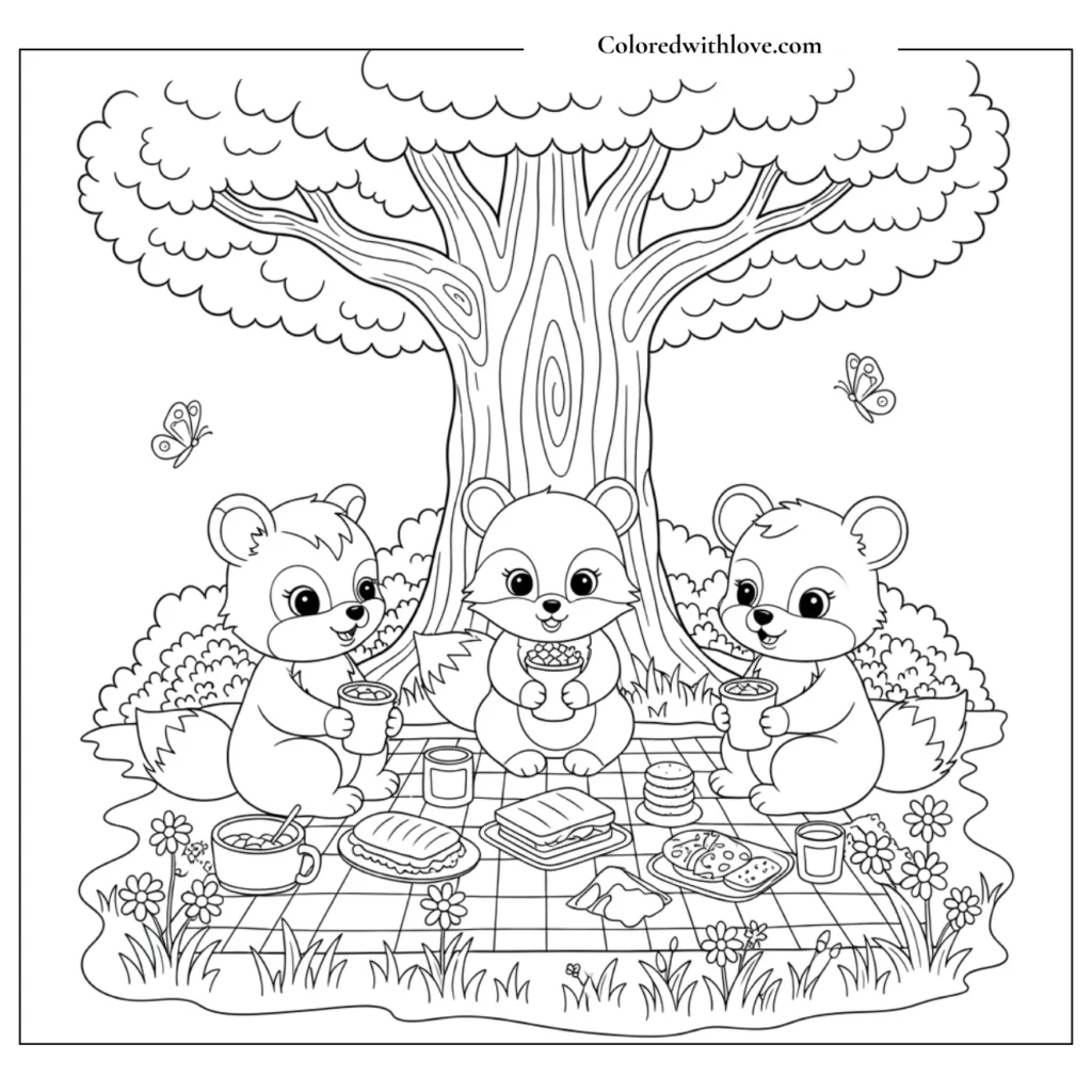 A picnic under a big tree
coloring page