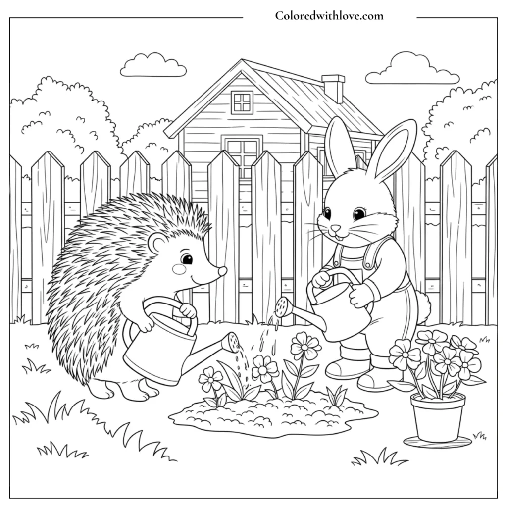 Gardening in a backyard
coloring page