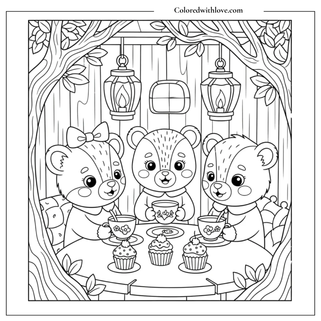 Treehouse tea parties coloring page