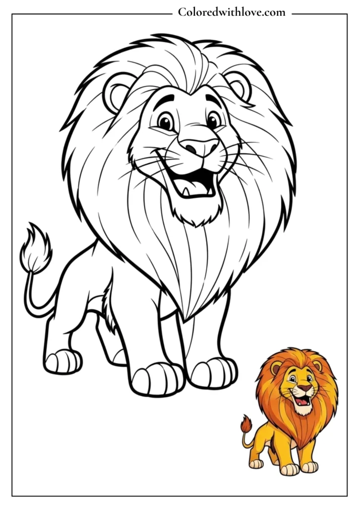 Smiling lion with big mane