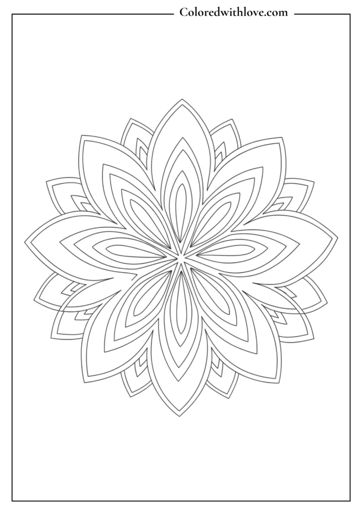 Easy mandala coloring pages simple layered petal flower design printable