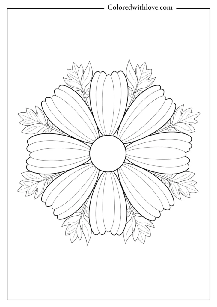 Easy mandala coloring pages daisy flower with leaves simple printable
