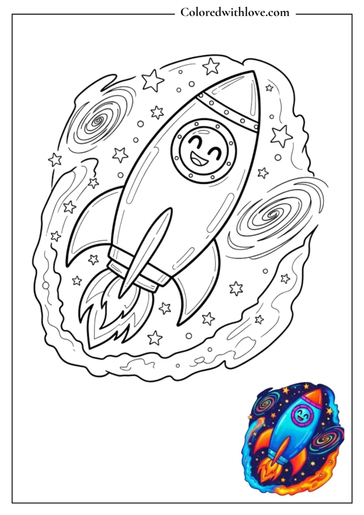 Rocket flying in space