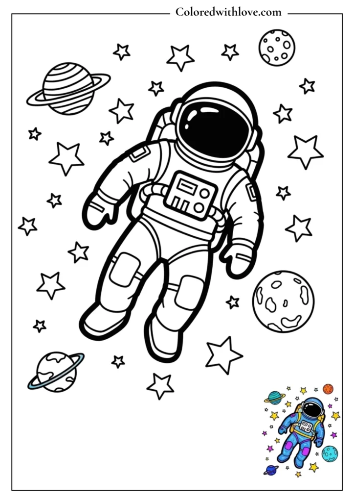 Astronaut floating in space with stars