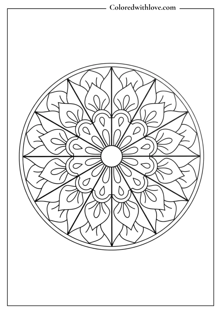 Easy mandala coloring pages round geometric floral design printable