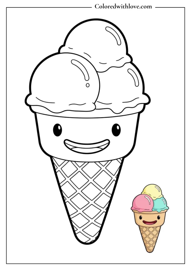 Ice cream cone with three scoops