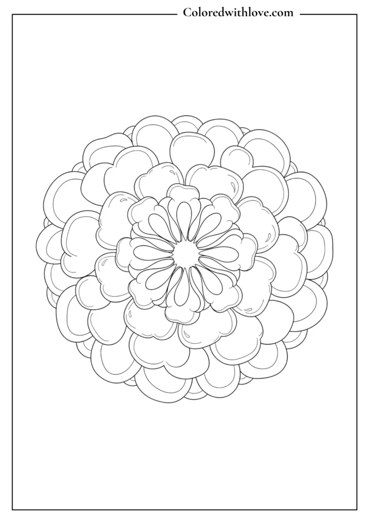 Easy mandala coloring pages layered rounded petals floral design printable
