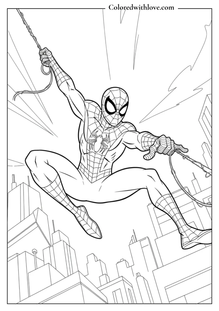 spiderman helping elderly woman walking street coloring page printable