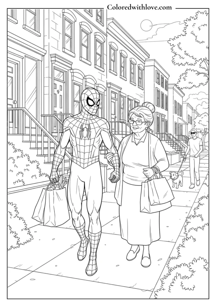Spiderman Relaxing Coloring Page – Friendly Moment
