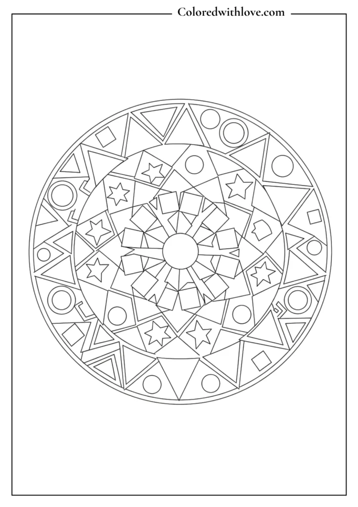 Easy mandala coloring pages geometric shapes circle stars triangles printable