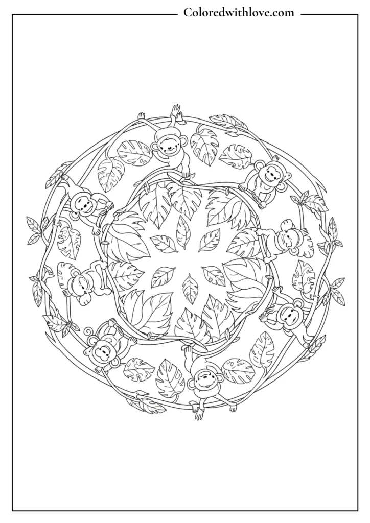 Easy mandala coloring pages monkeys jungle mandala kids printable